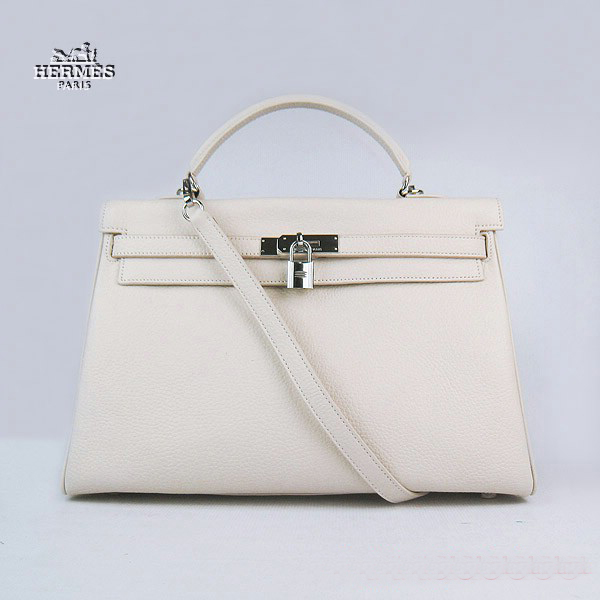 6308 Hermes Kelly 35 centimetri Togo Leather Bag Beige 6308 Argento hardwa